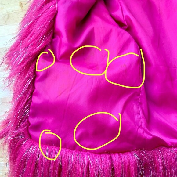 Vtg Y2K Blanc Noir Jacket Hot Pink Faux Fur Silver Coat Medium CLUB RAVE Furry - Picture 13 of 13
